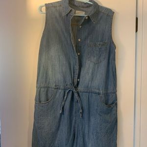 Denim romper with tie waist
